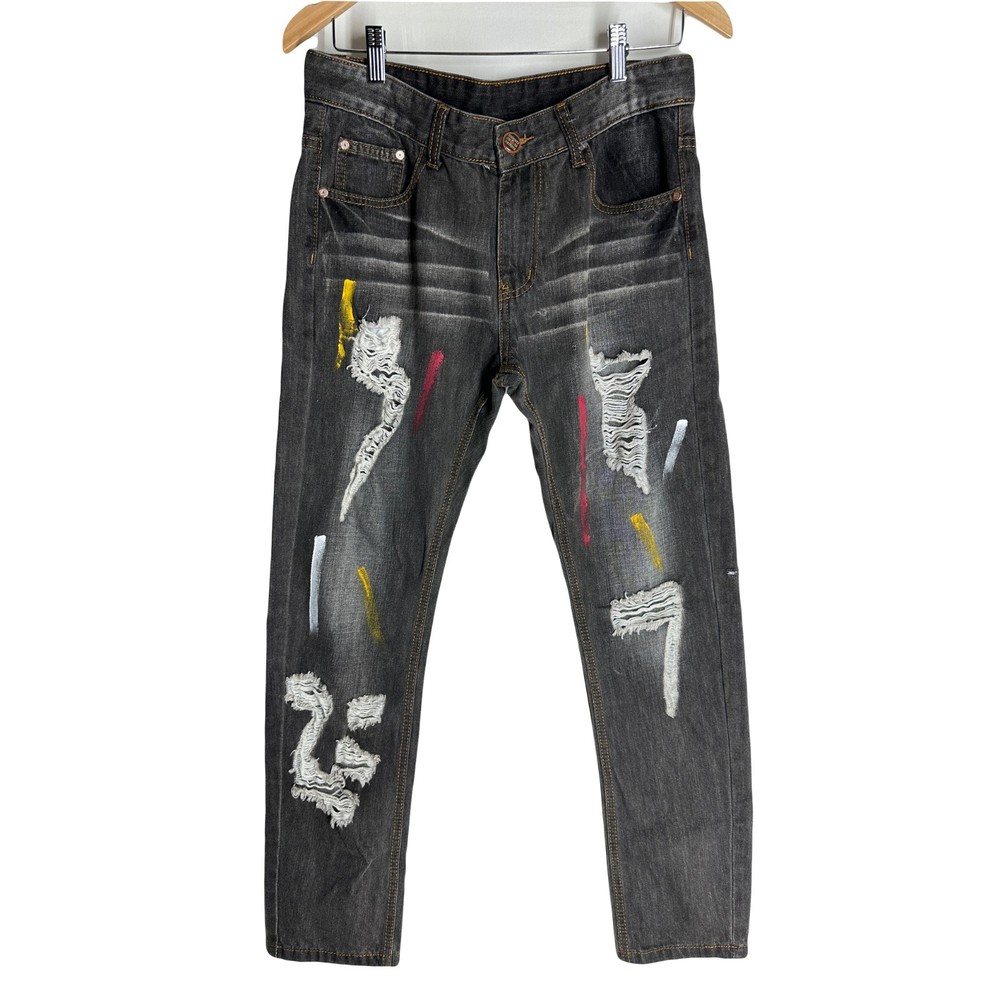 Unbranded Mens Distressed Jeans Size 30x29 Gray Skinny Slim Fit Straight Leg